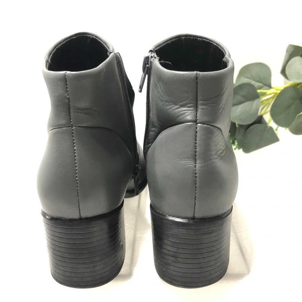 White Mountain Shoe Women 6 Ankle Boot Fairchild Gray Sq Toe Chunk Heel Leather - Picture 5 of 13